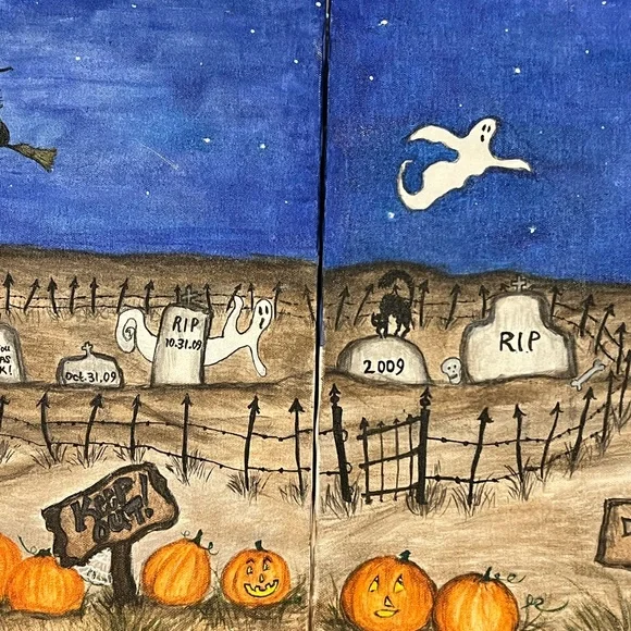 Original Art Painting 2009 Halloween Folk Art Hand Painted 16x20” Display Mural - Picture 7 of 16
